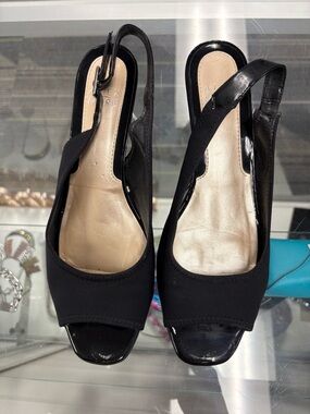 Alex Marie Black Peep-Toe Slingback Heels